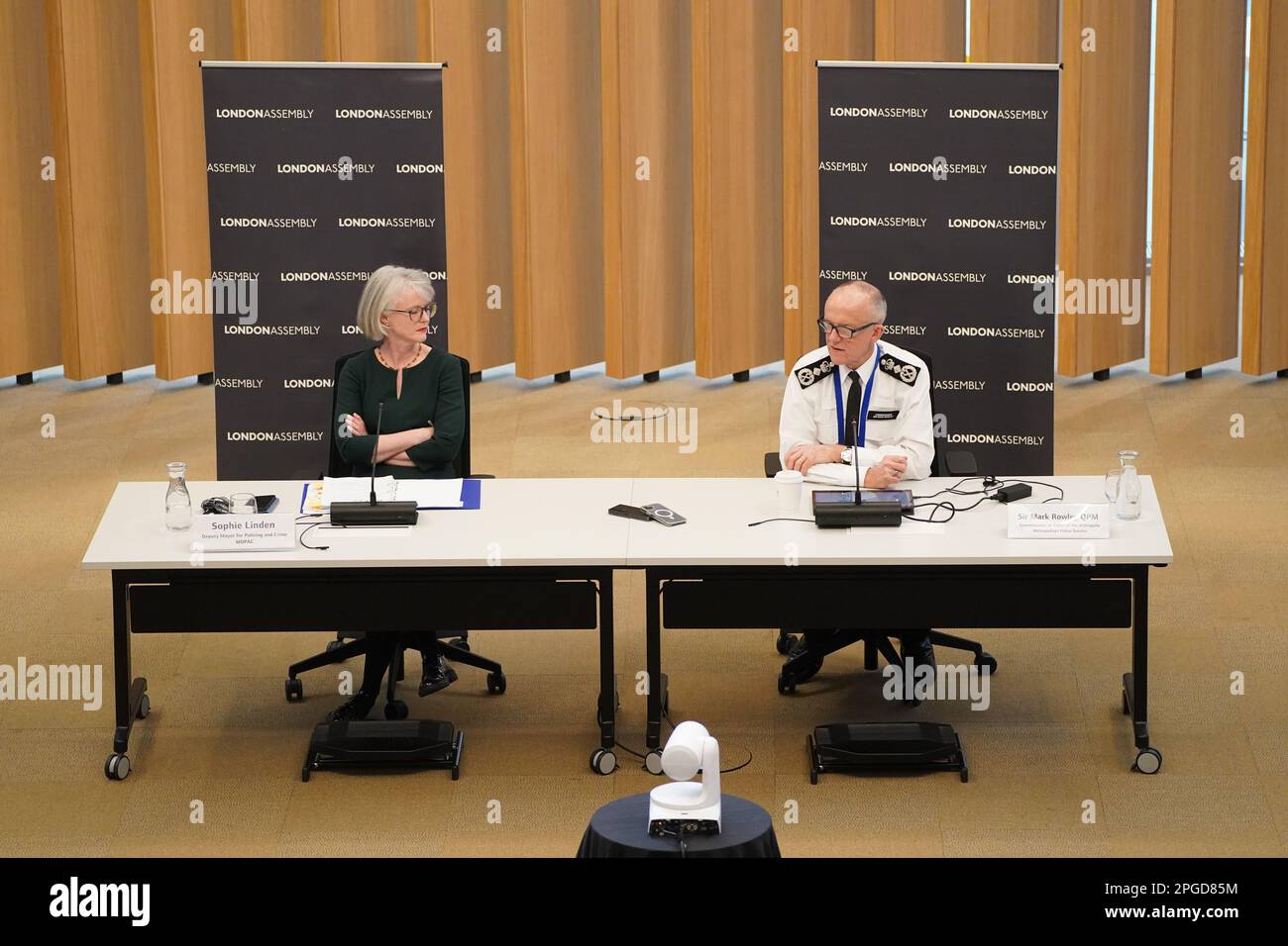 Metropolitan Police Commissioner Sir Mark Rowley with Sophie Linden answering question from the