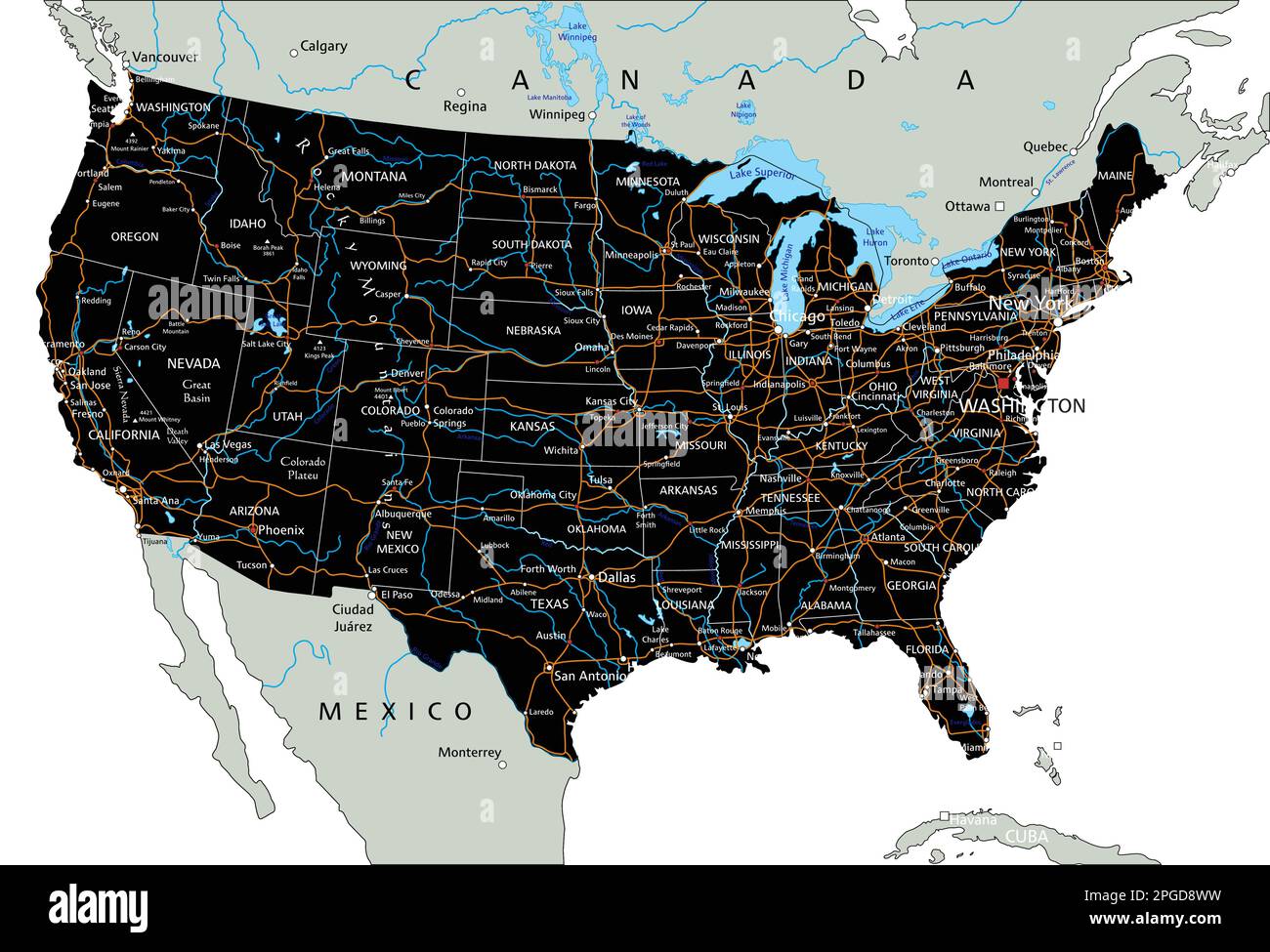 High detailed United States of America road map with labeling Stock ...