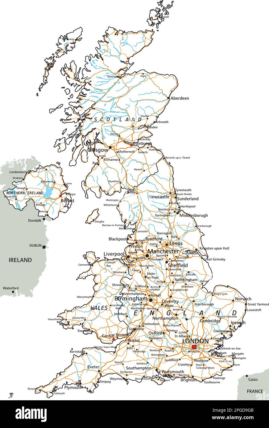 Large Detailed Political Map Of United Kingdom With Roads Images Images