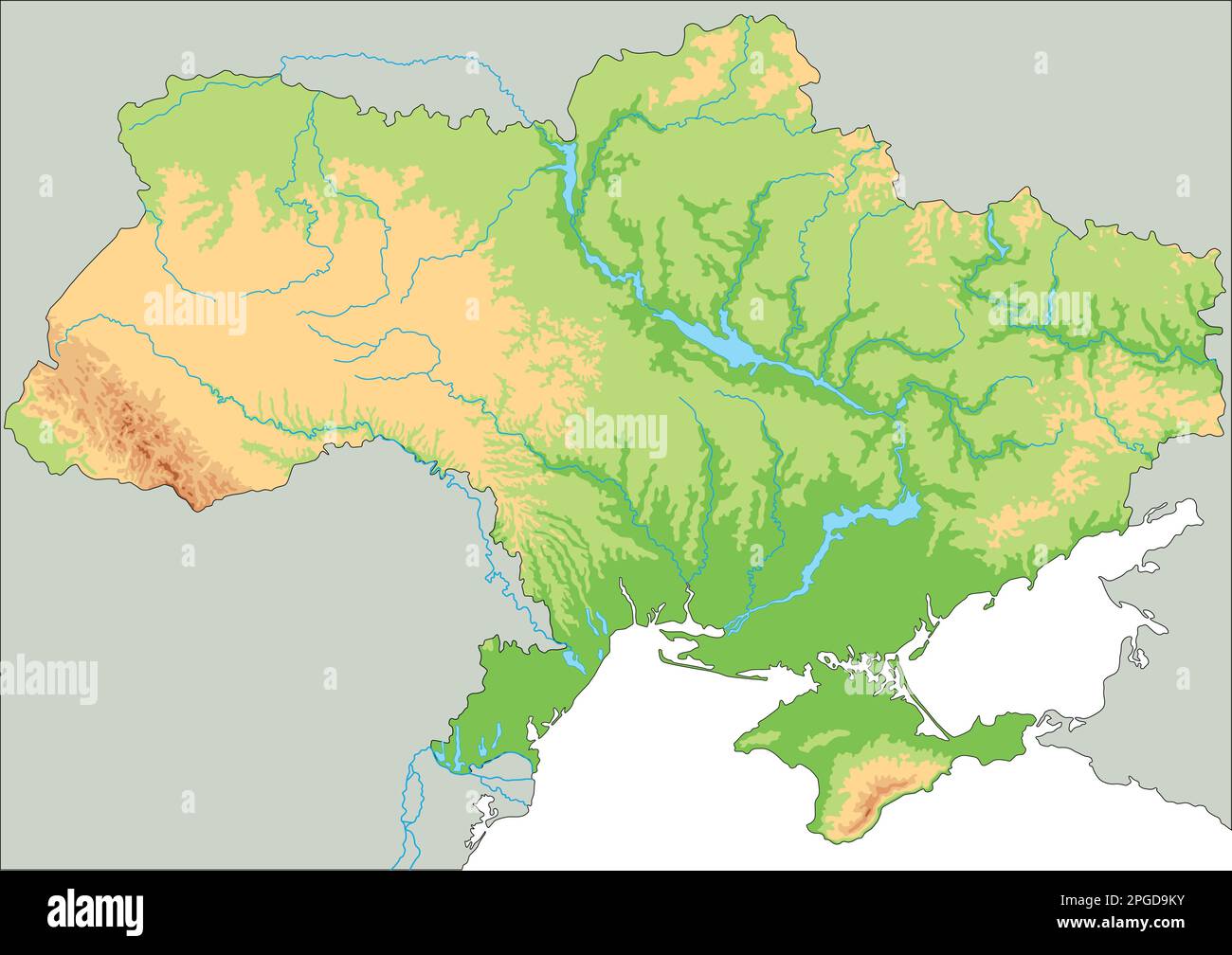 High detailed Ukraine physical map Stock Vector Image & Art - Alamy
