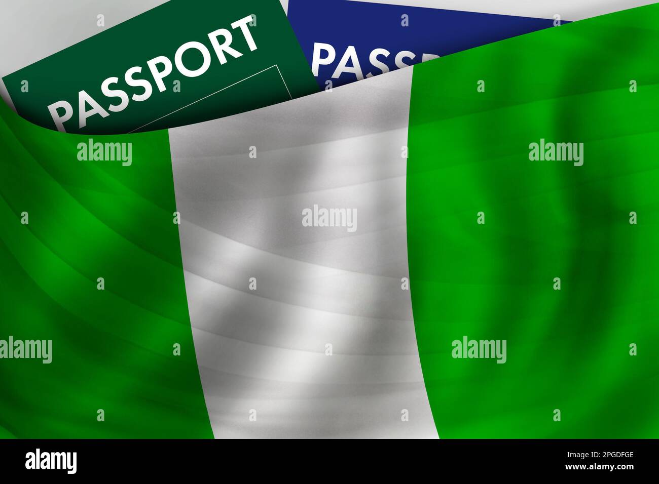 Nigerian flag background and passport of Nigeria. Citizenship, official