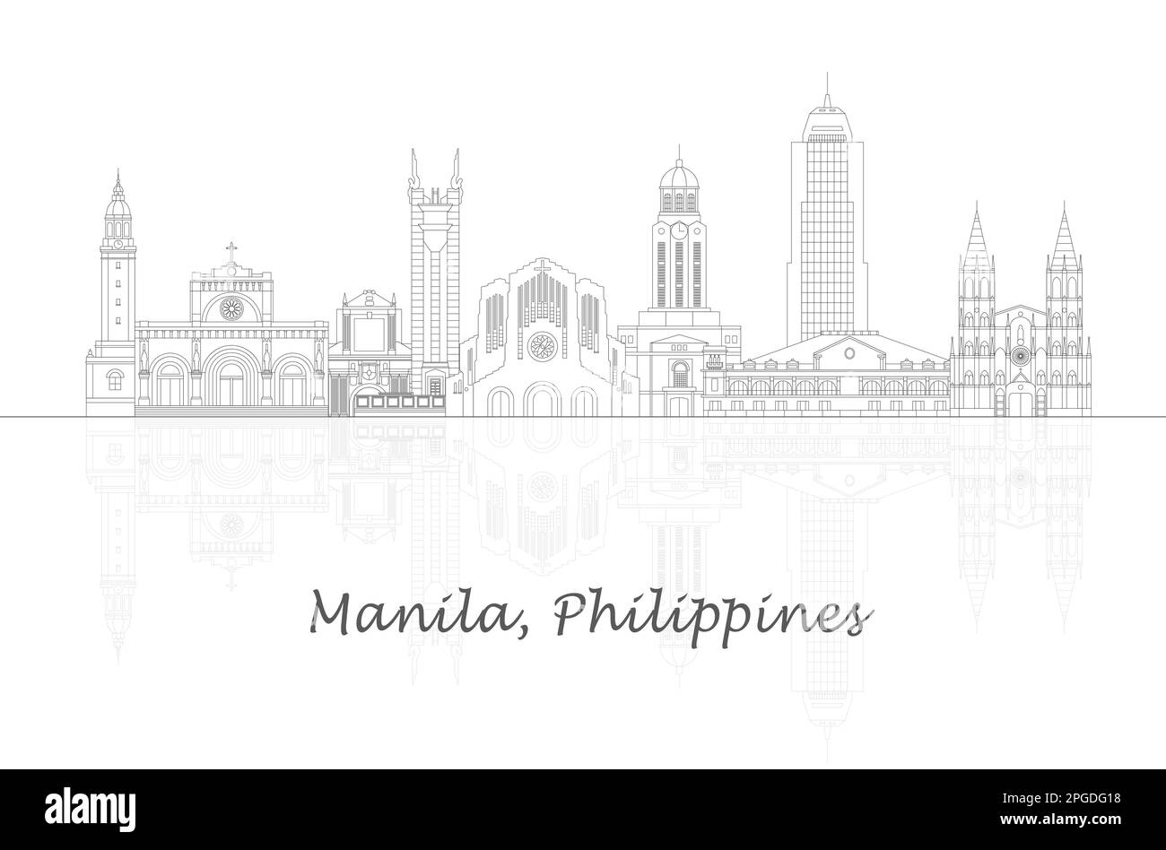 Outline Skyline panorama of city of Manila, Philippines  - vector illustration Stock Vector