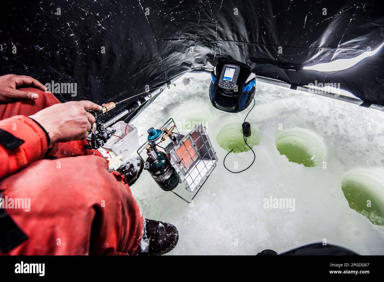 Ice fishing on Lake Erie Stock Photo