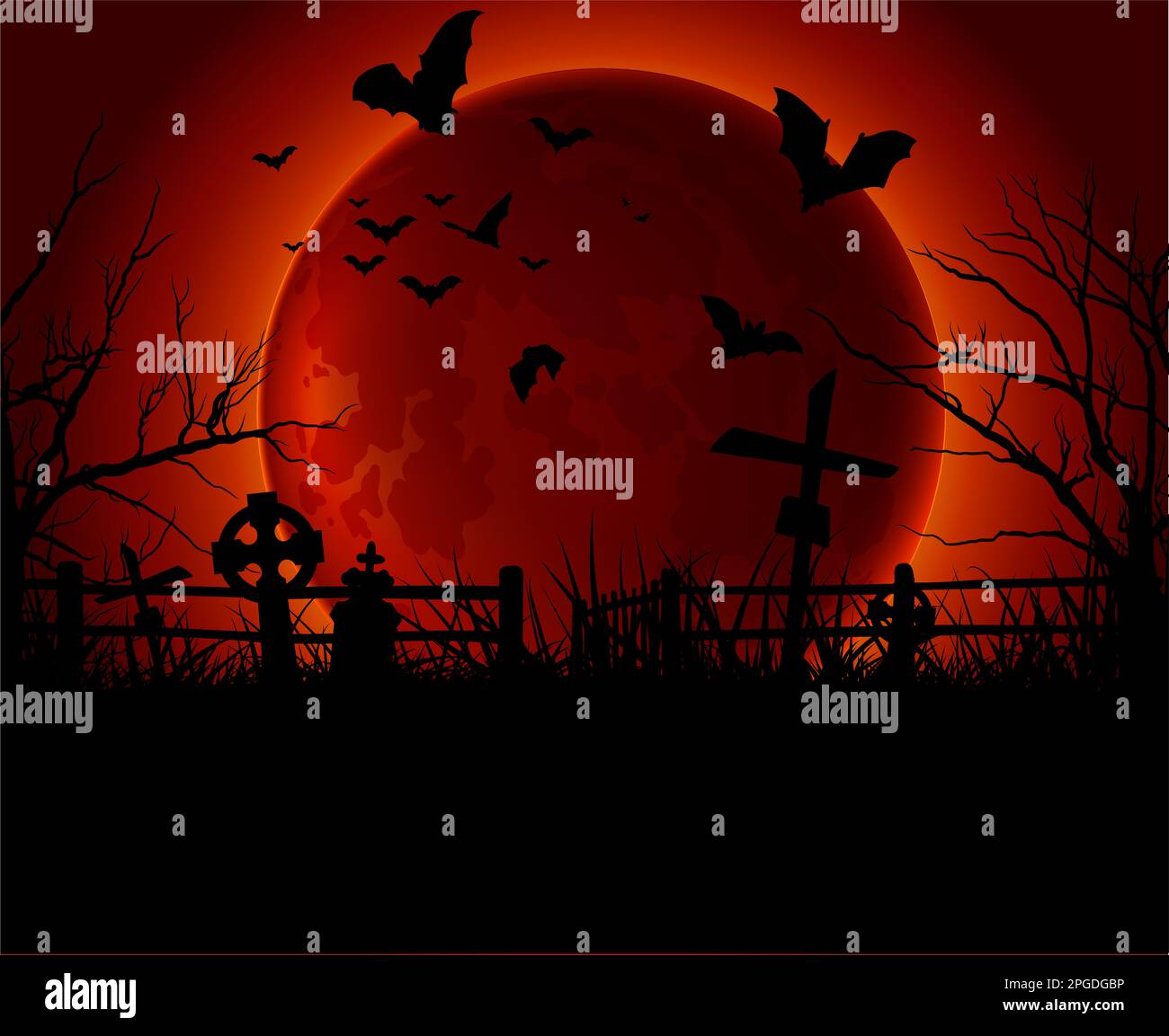 Blood Moon Cemetery Halloween background Stock Vector