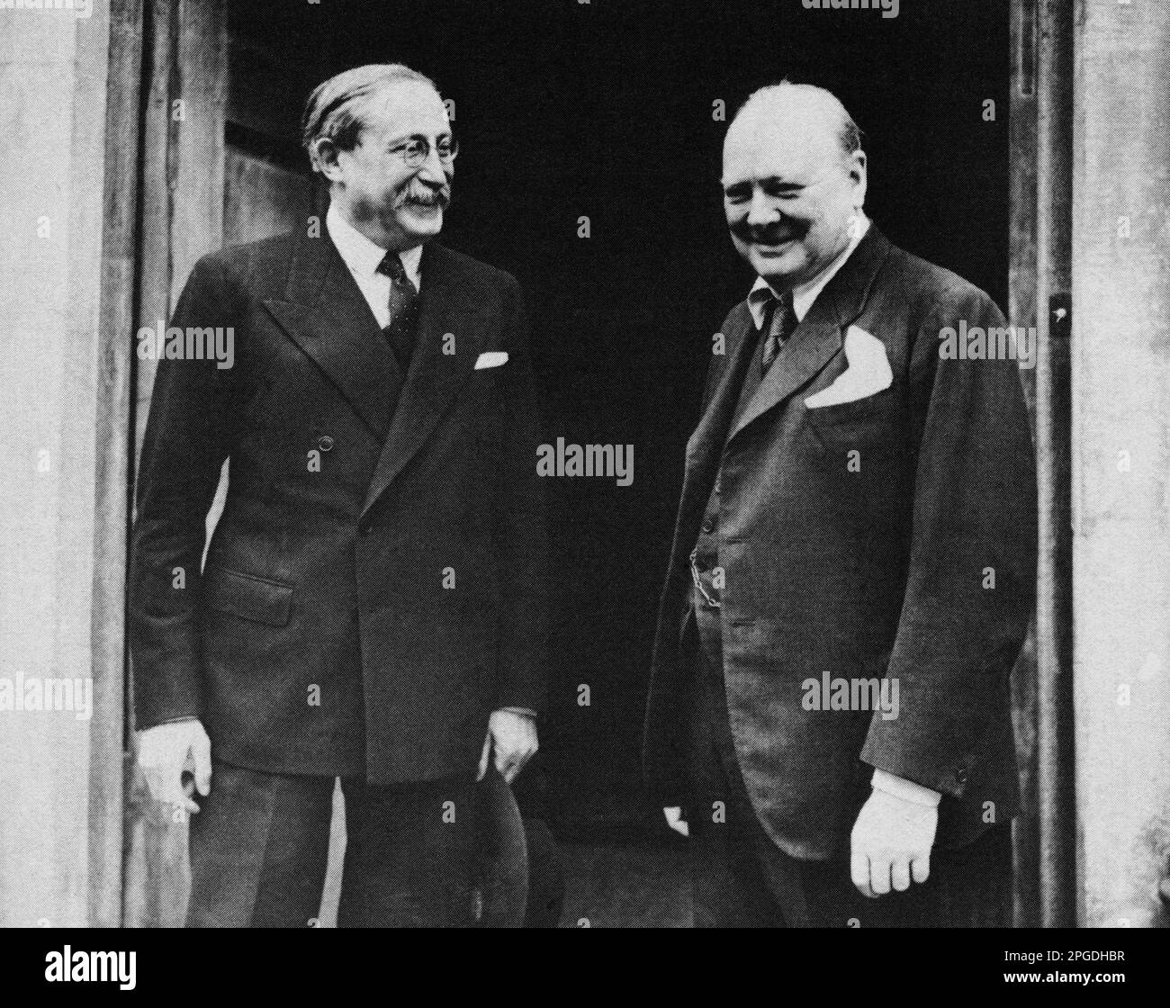 Winston Churchill with former Prime Minister of France, Leon Blum. London. May 1939 Stock Photo