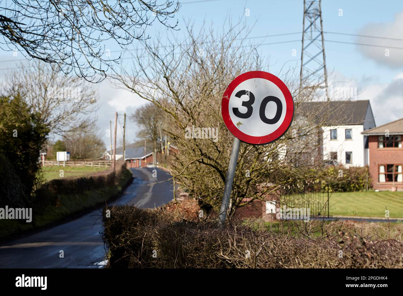 30mph sign on approach to a village on a rural road in ballycraigy road Newtownabbey, Northern Ireland, UK Stock Photo