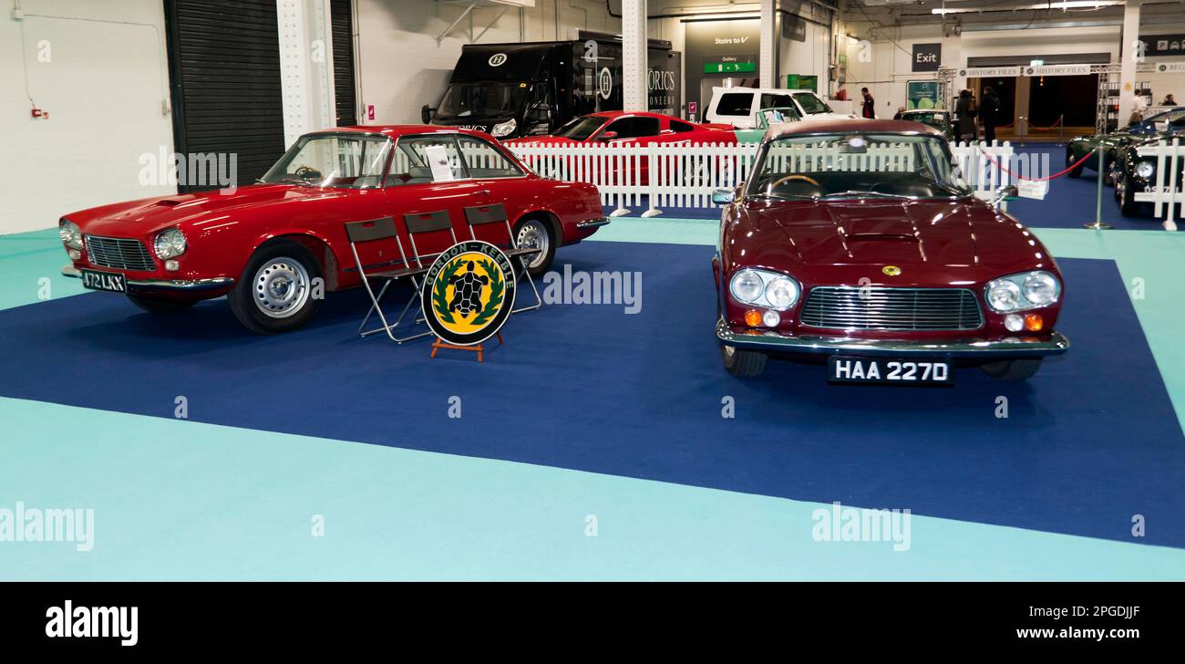 View of the Gordon Keeble Owners Club Stand, at the 2023 London Classic Car Show Stock Photo