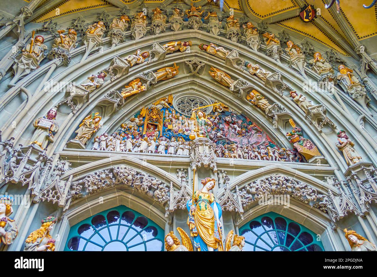 Scenes of Heaven and Hell of Last Judgment Portal, Bern Minster Cathedral, Switzerland Stock Photo