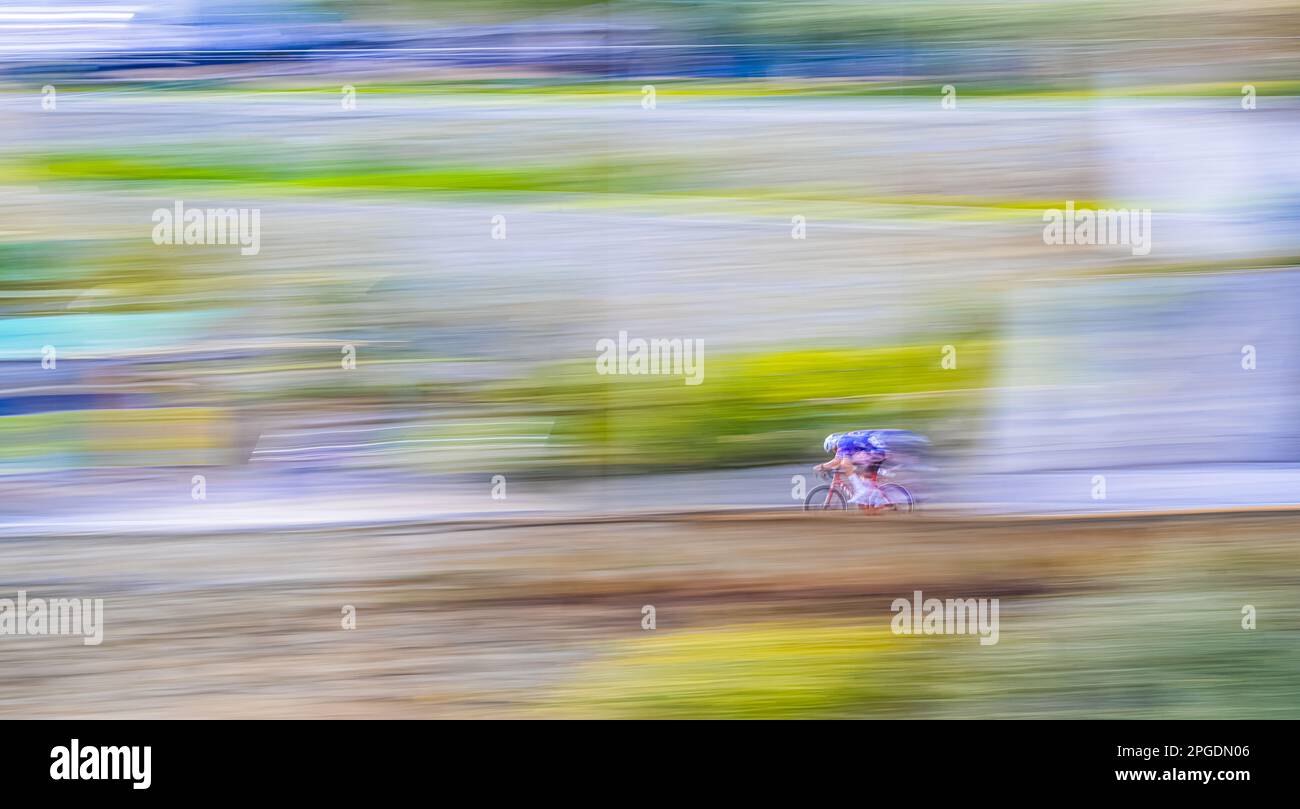 18/03/2023 Matthieu Van der Poel (Alpecin–Deceuninck) descends the Poggio on his way to winning Milan Sanremo. Stock Photo