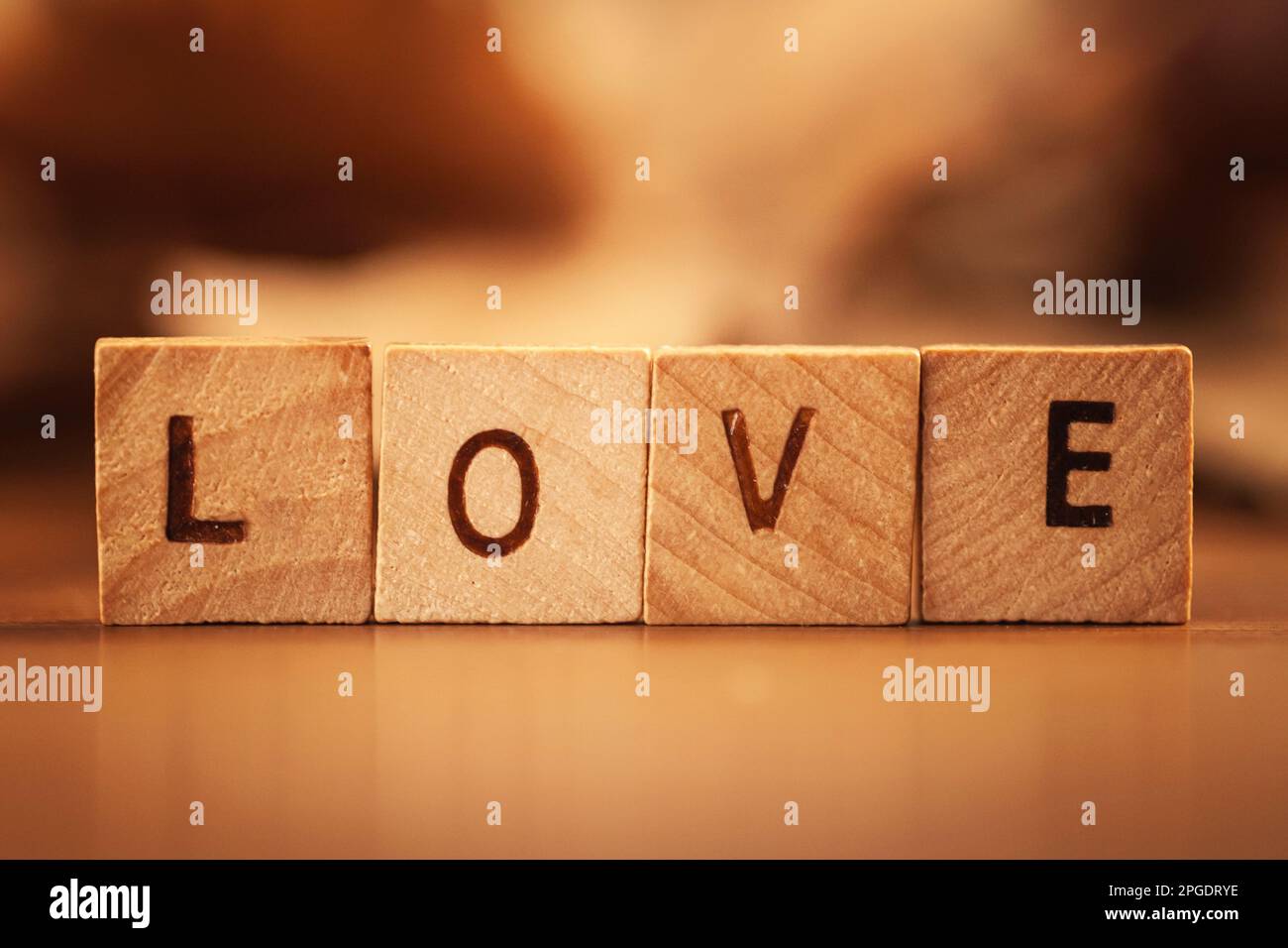 Close-up of wooden blocks spelling the word love Stock Photo