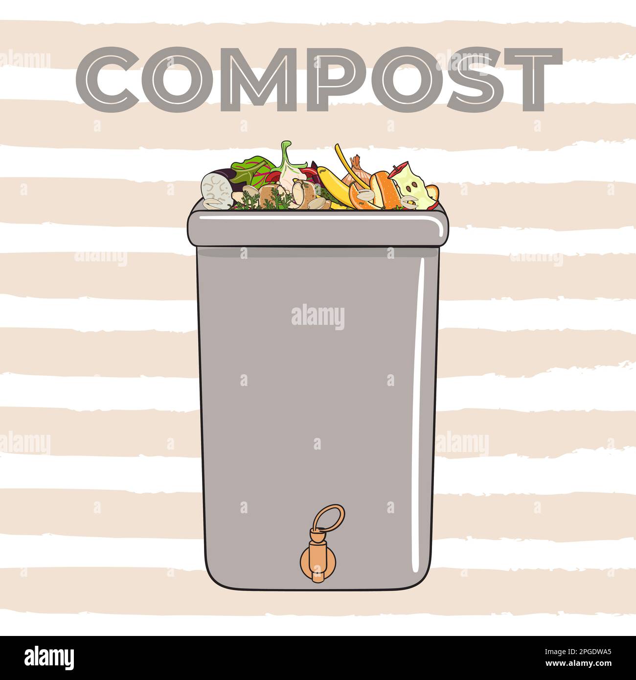 Composting bin with kitchen scraps, fruits and vegetables. No food