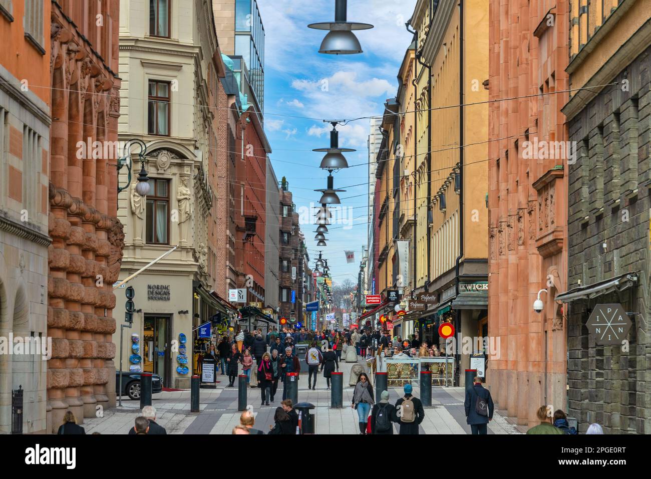Stockholm, Sweden - April 9, 2018: Stockholm Sweden city skyline of tourist at famous Drottninggatan shopping street Stock Photo