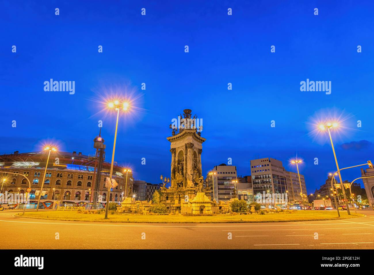 Barcelona Spain, city skyline night at Barcelona Espanya Square Stock Photo