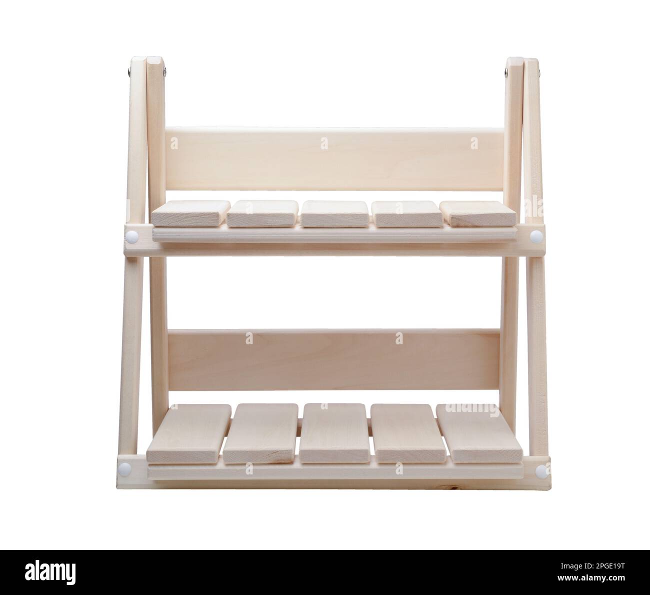 Folding wooden shelf isolated on white. Stock Photo
