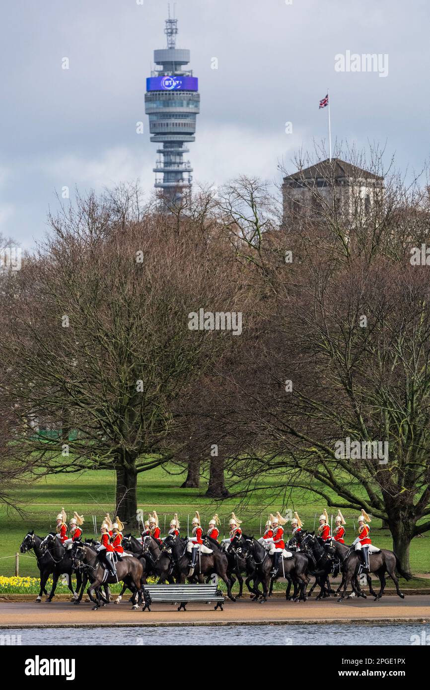 London, UK. 22 Mar 2023. The King's mounted bodyguard parade in Hyde ...