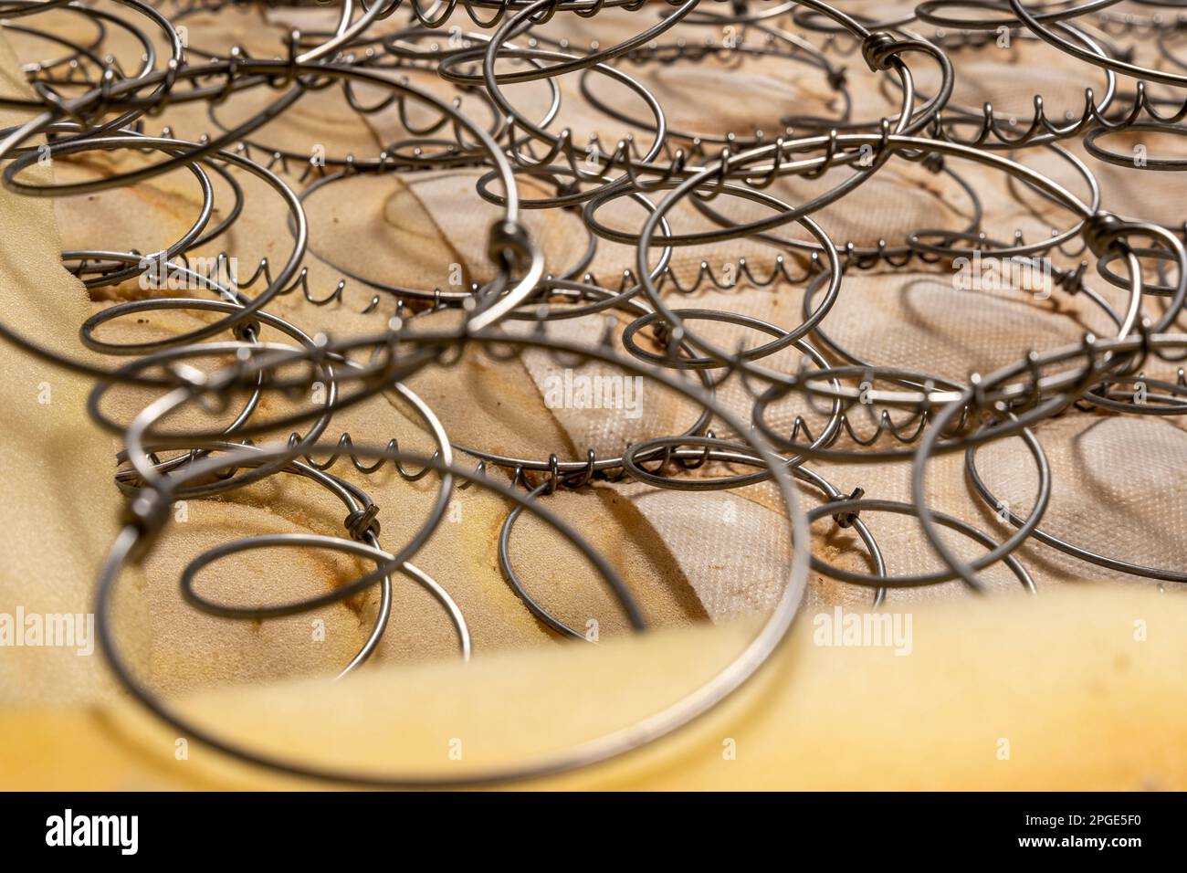 The internal structure of the spring mattress. Old boxspring mattress