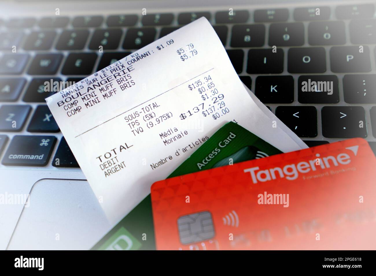 Credit and debit cards on laptop computer Stock Photo Alamy