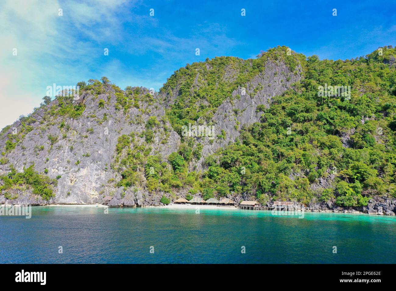 Panorama drone shot of majestic rocks in Coron, Palawan in the ...