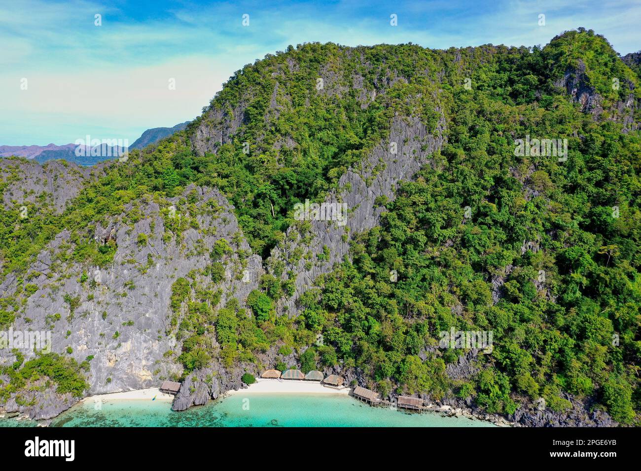 Panorama drone shot of majestic rocks in Coron, Palawan in the ...