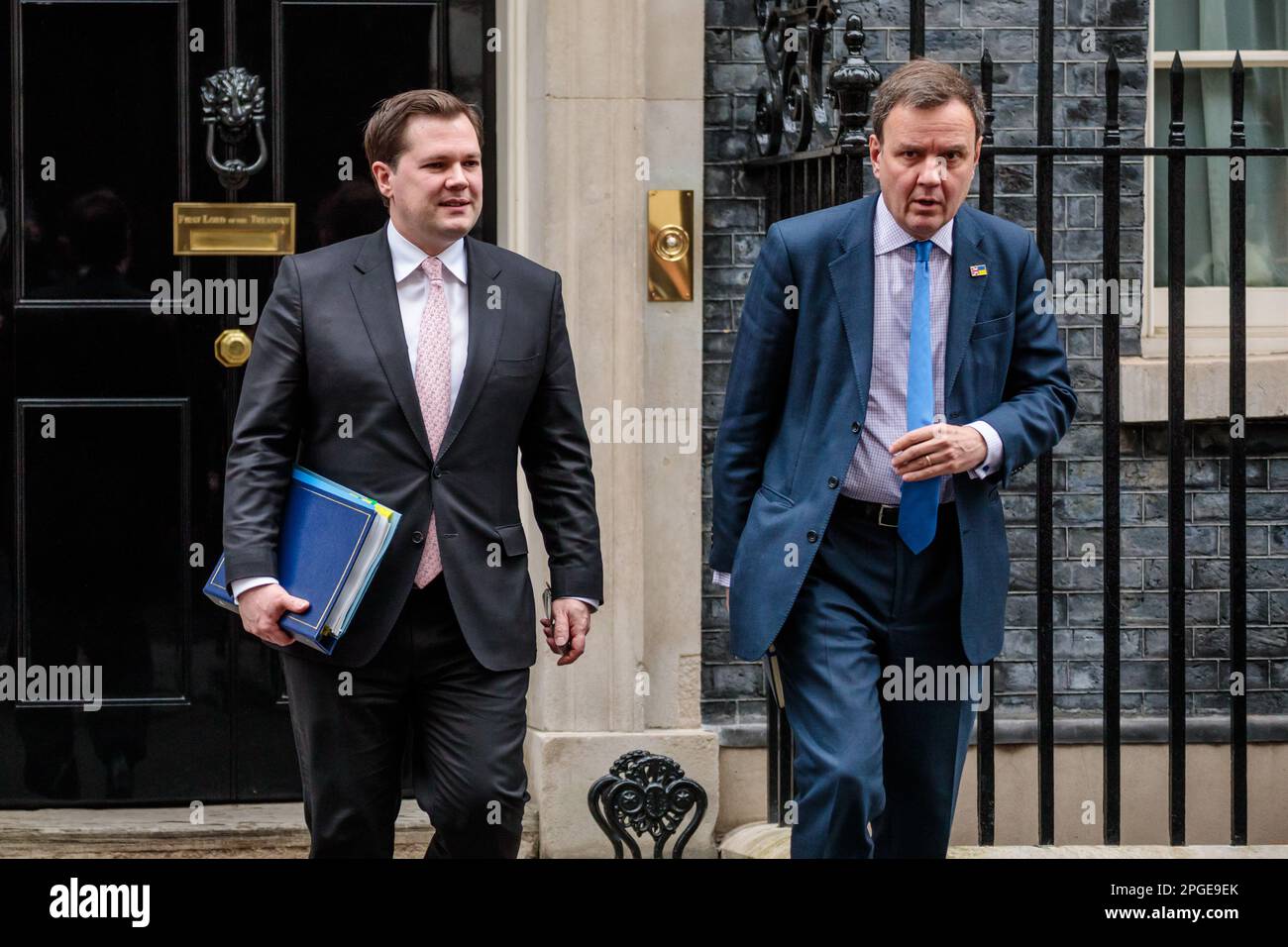 Downing Street, London, UK. 21st March 2023.  Robert Jenrick MP, Minister of State (Minister for Immigration) in the Home Office, and Greg Hands MP, Conservative Party Chair, attends the weekly Cabinet Meeting at 10 Downing Street. Photo by Amanda Rose/Alamy Live News Stock Photo