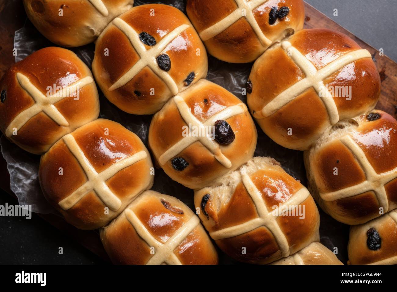 A traditional hot cross bun. Easter time sweet treat. Generative ai Stock Photo