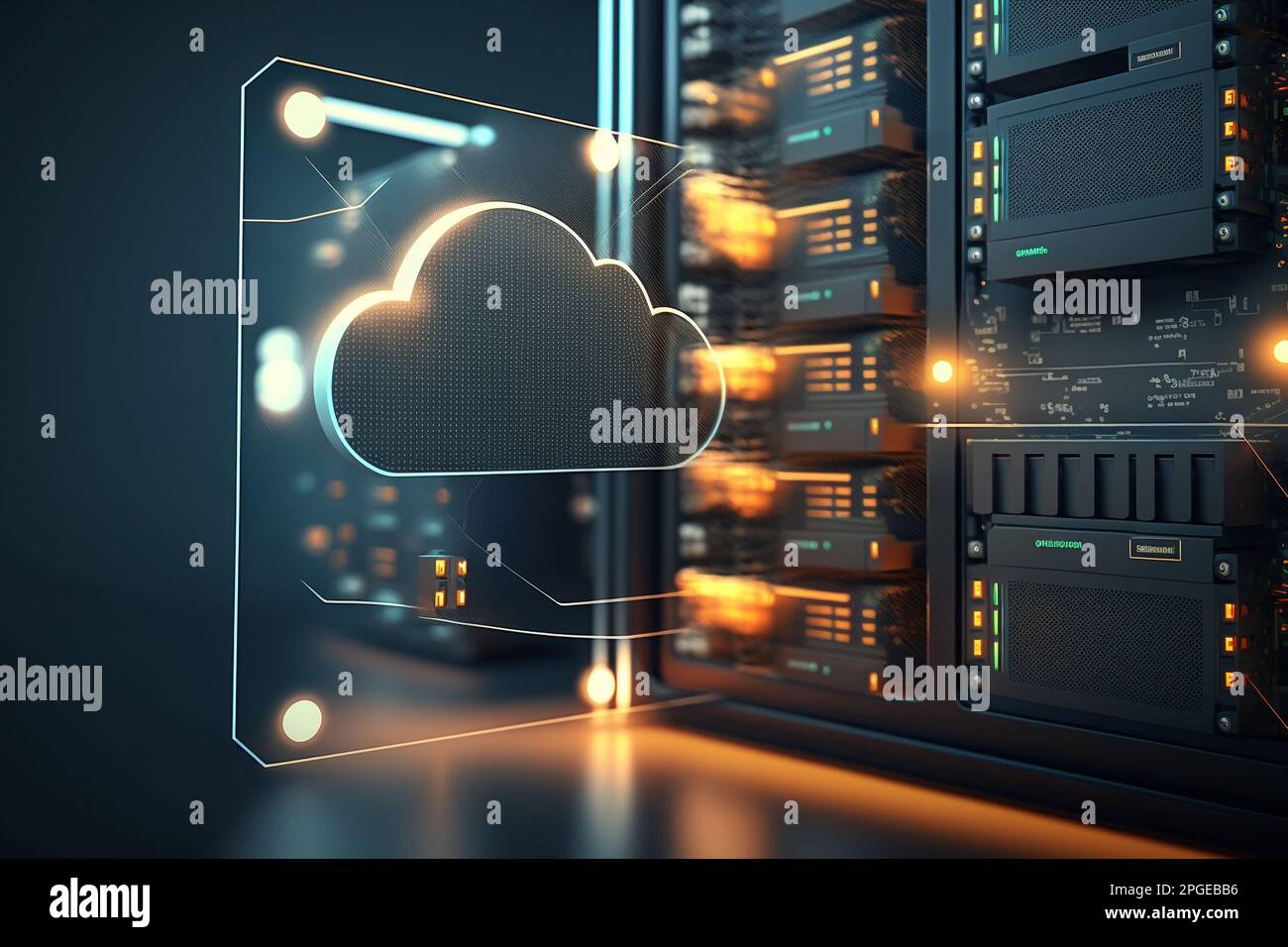 linking computer to cloud with server, connection Online, cloud storage