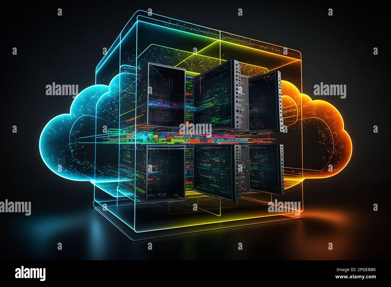 linking computer to cloud with server, connection Online, cloud storage