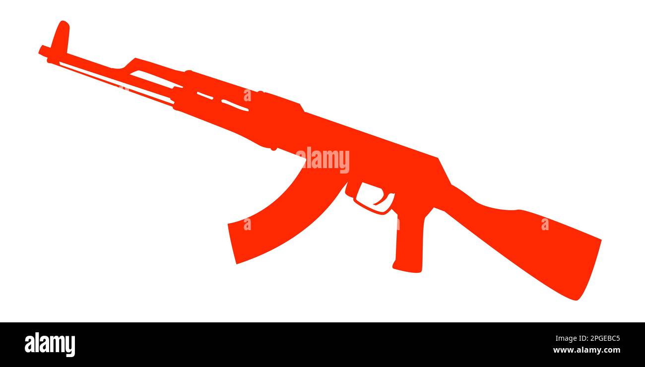 Silhouette of an AK 47 assault rifle on a white background.  Stock Vector