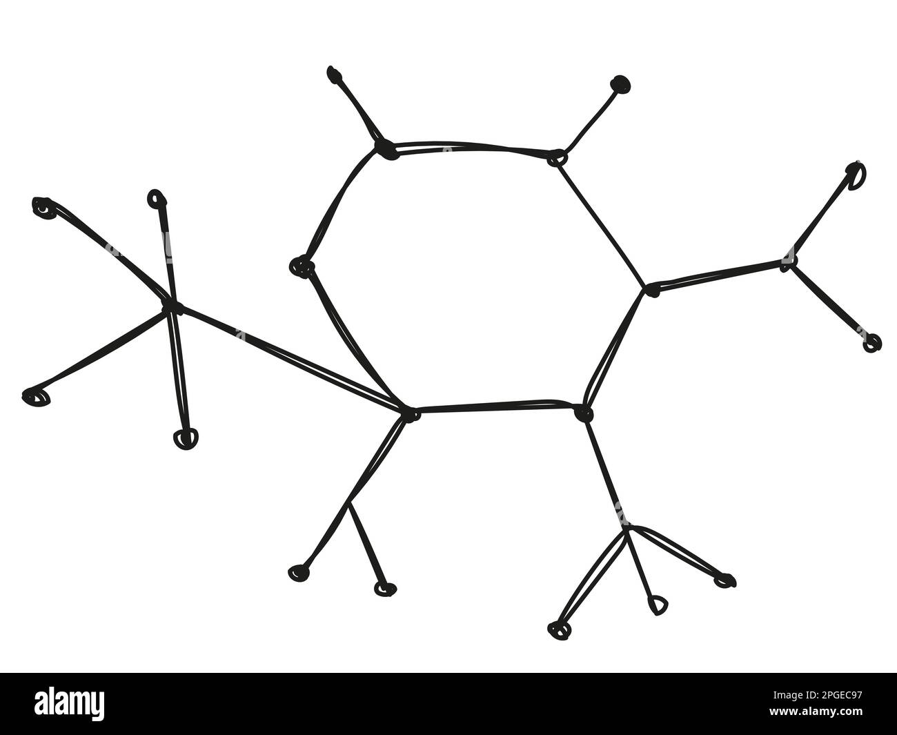 Doodle chemical bonds and connections in one line on a white background