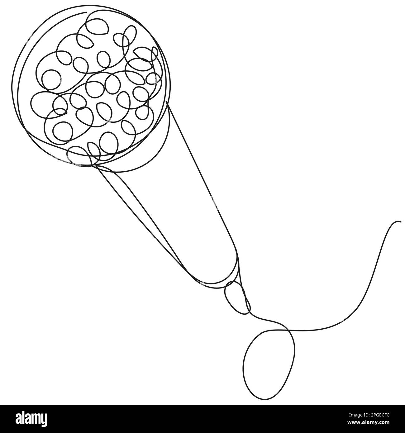 Microphone drawn in continuous line on a white background.  Stock Vector
