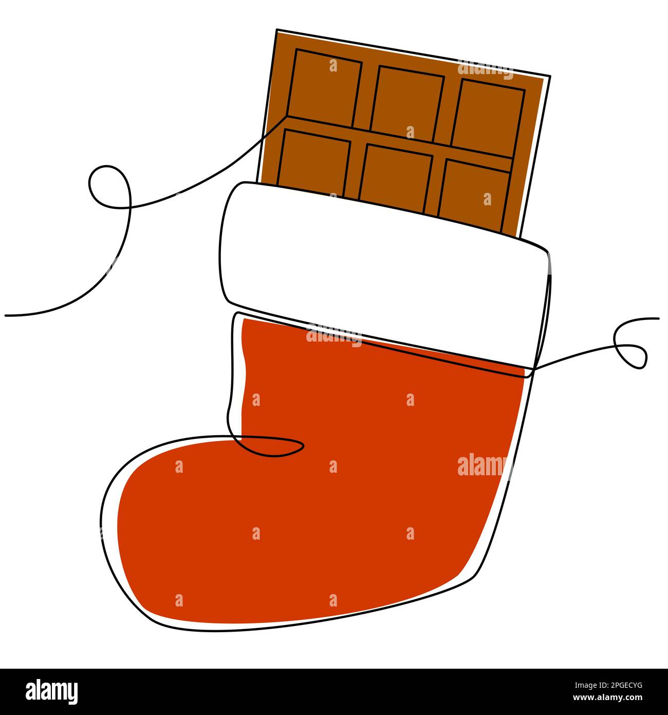 New Year's Santa boot with one-line gift on a white background.  Stock Vector
