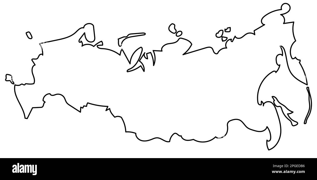 Line map of Russia on a white background. Borders of the Russian state