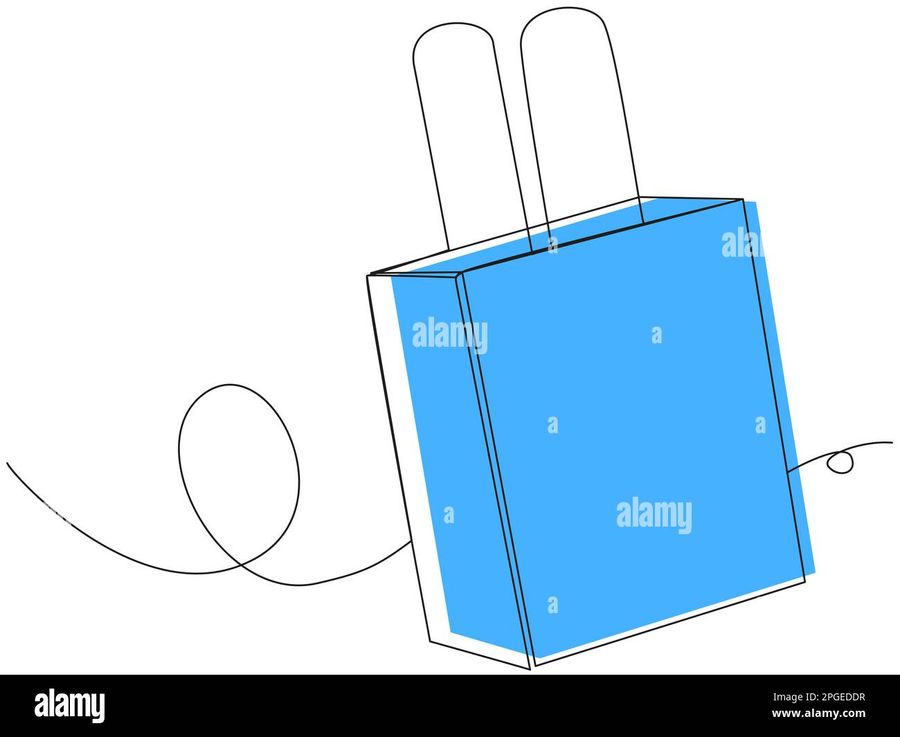 Shopping bag in one line and blue color silhouette on white isolate.  Stock Vector