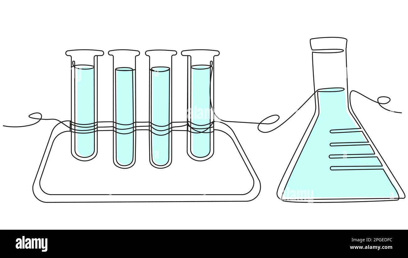 Chemical set with test tubes and flask in one line Stock Vector Image ...