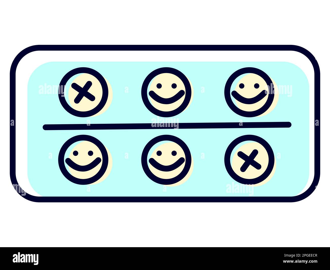 Simple icon with smiling blue pills on a white background. Stock Vector