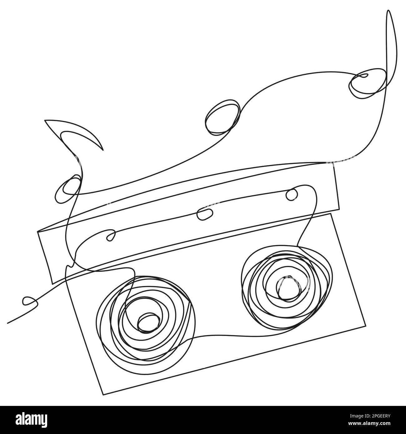 Musical cassette in one line on a white background. Stock vector