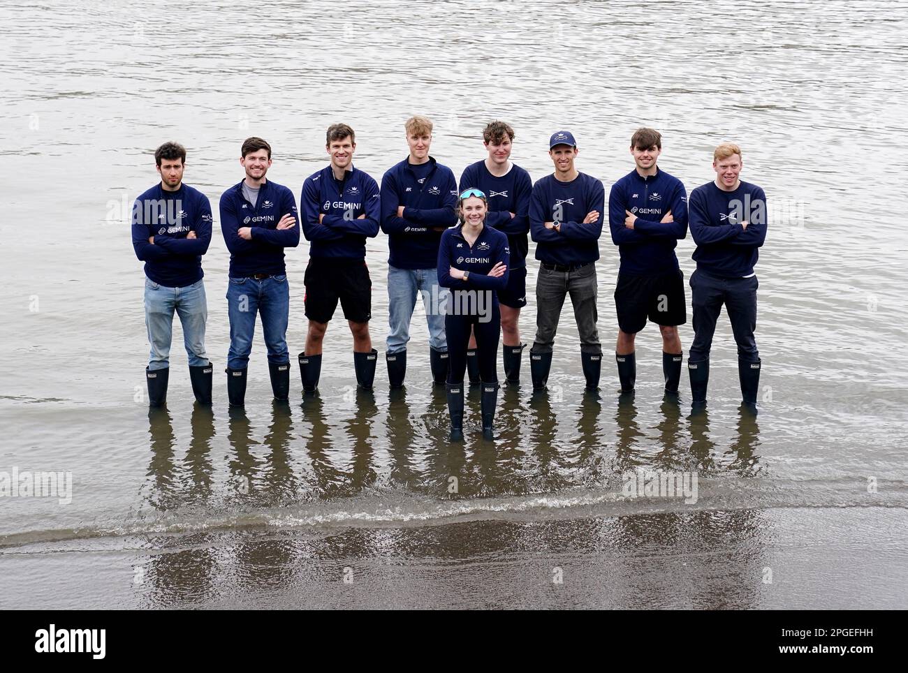The Oxford men's team during a press afternoon at the London Rowing