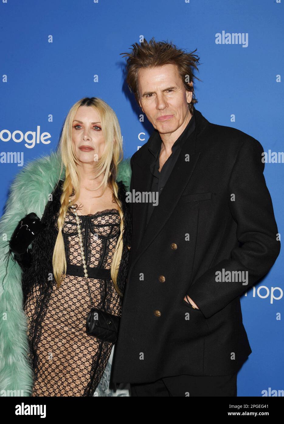 LOS ANGELES, CALIFORNIA - MARCH 21: (L-R) Gela Nash-Taylor and John Taylor attend the Fashion Trust US Awards at Goya Studios on March 21, 2023 in Los Stock Photo