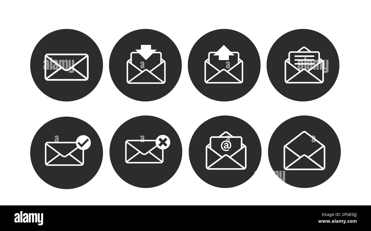 Mail Icon Set. Vector black and white isolated illustration of mail