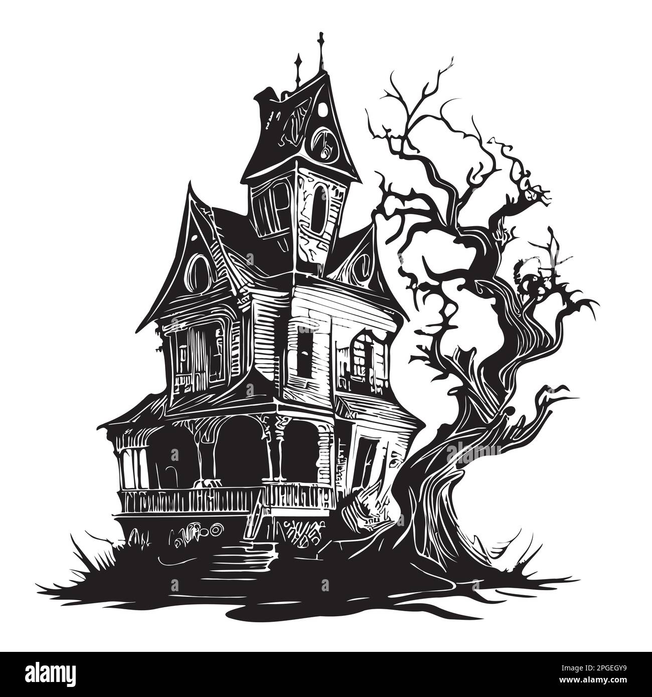 Haunted House Hand Drawn Sketch Vector Illustration Halloween Stock ...