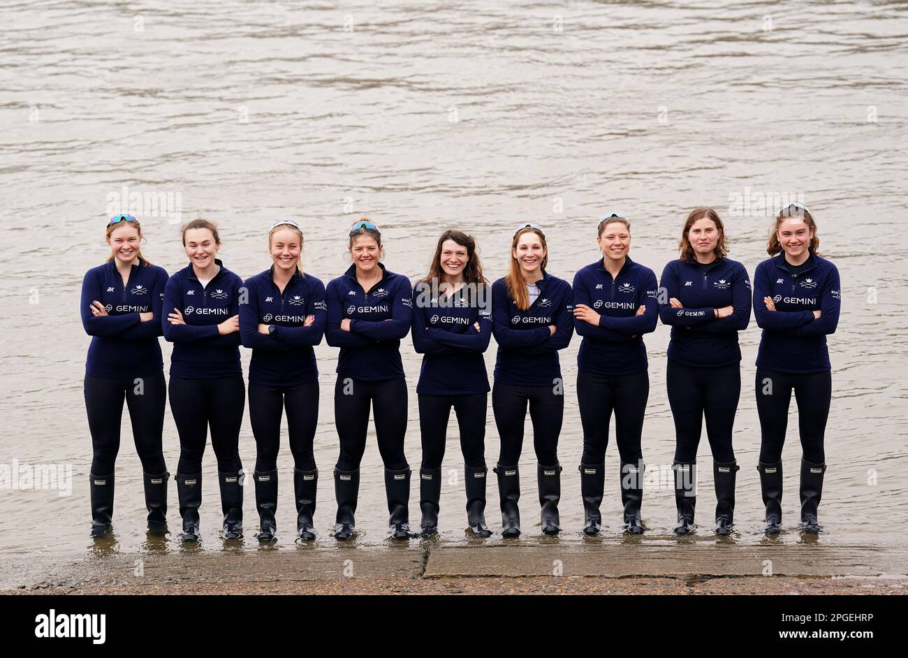 The Oxford women's team during a press afternoon at the London Rowing