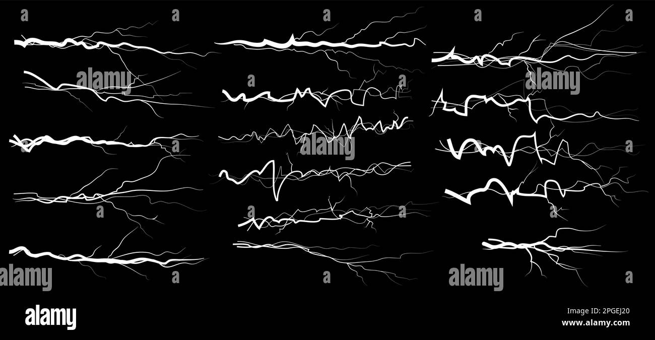 Set of linear lightning bolts on a black screen Stock Vector Image ...