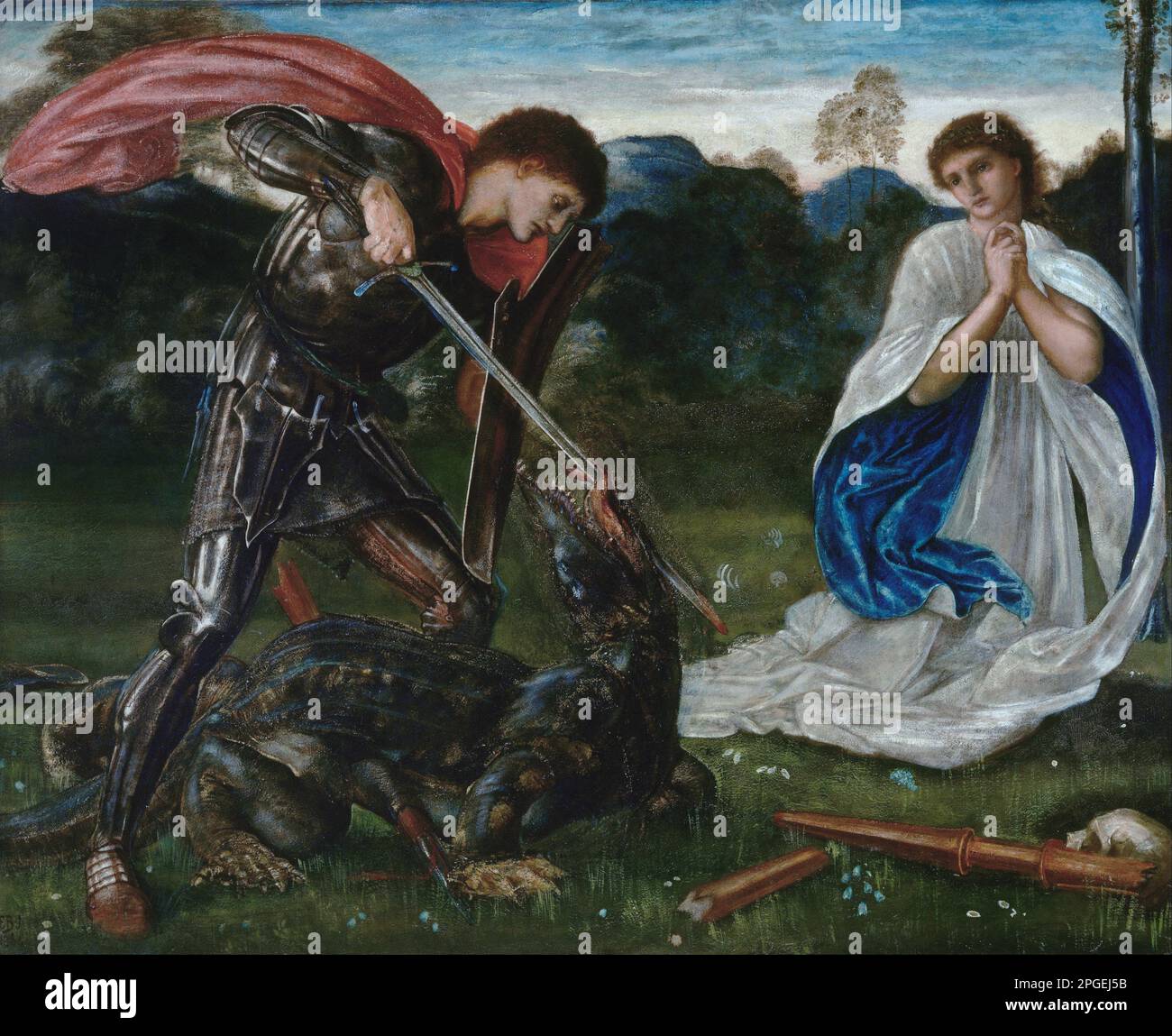 The fight: St George kills the dragon VI 1866 by Edward Burne-Jones Stock Photo