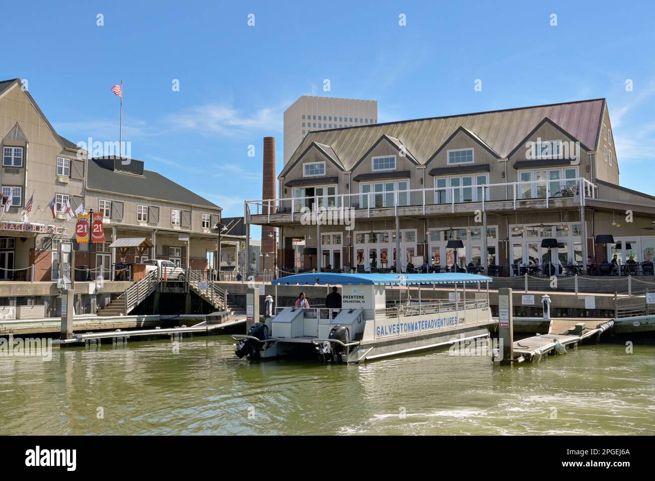 Galveston, Texas, USA February 2023 Tourist boat moored at Pier 21