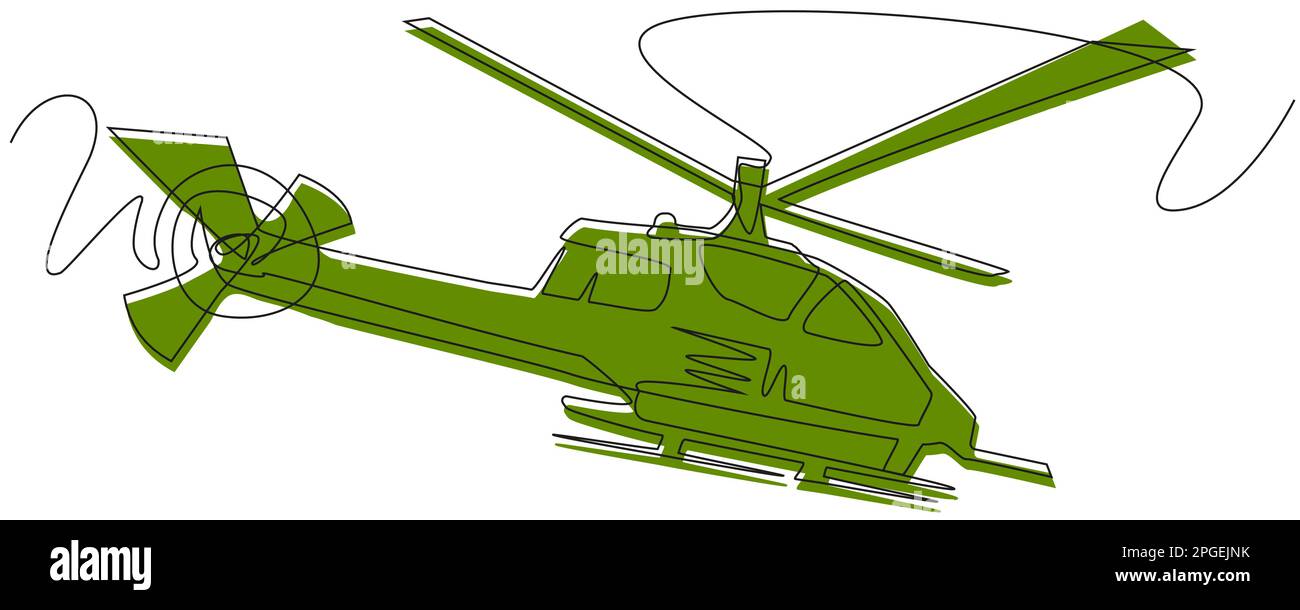 Green helicopter one line on a white background. Stock Vector