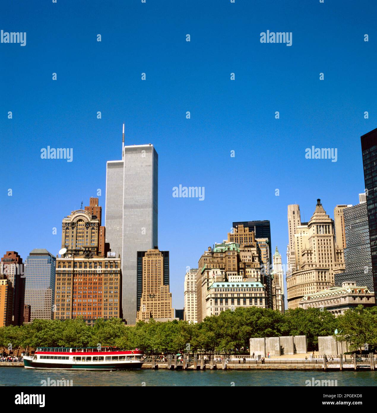 The NYC skyline with the World Trade Center seen from NJ Stock Photo