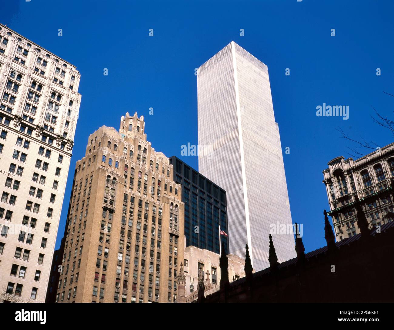 View at The World Trade Center seen from a street in New York, USA Stock Photo