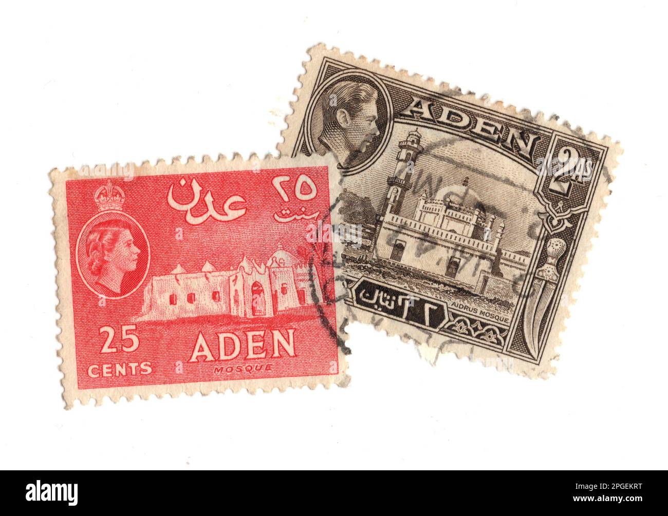 Vintage postage stamps from Aden isolated on a white background Stock