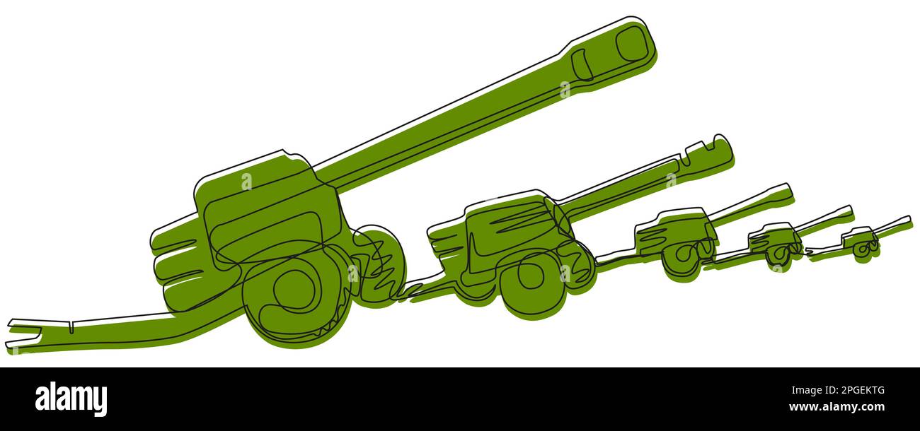 Green howitzers in one line on a white background Stock Vector Image ...