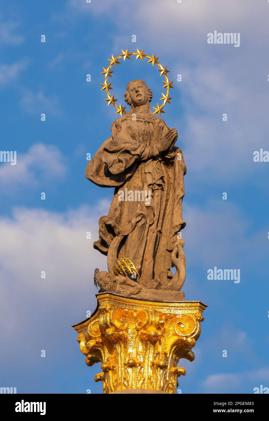 STRIBRO, CZECH REPUBLIC, EUROPE - Marian Column, Virgin Mary statue, in ...